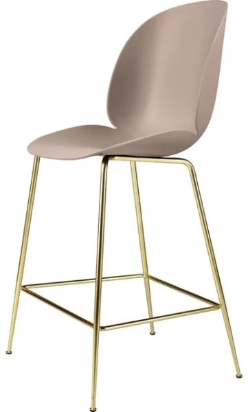 GUBI Beetle Bar Stool H65 Conic Base Brass Semi Matt/Sweet Pink