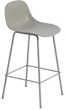 Muuto Fiber Bar Stool with Tube Base and Backrest Grey/Grey H87.5 cm