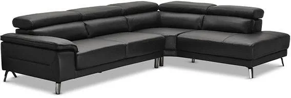 Napoli corner sofa with recline function - black leather - Right-facing