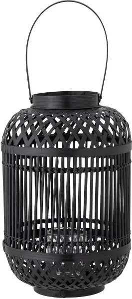 BLOOMINGVILLE Tilla Lantern with Glass, Black, Bamboo