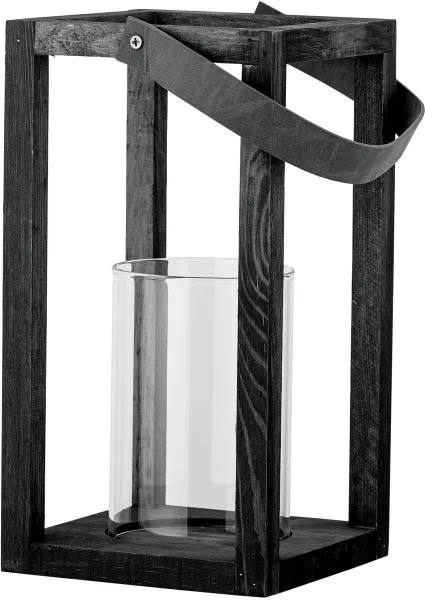 BLOOMINGVILLE Lyra Lantern with Glass, Black, Pine