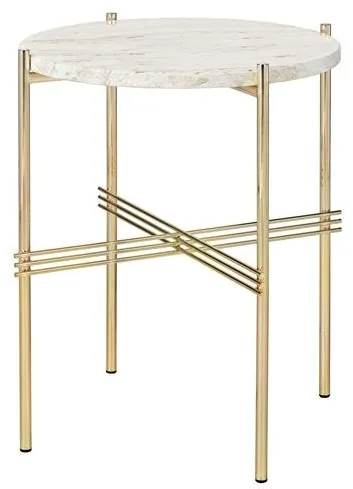 GUBI TS Side Table Round Ø40 Brass/White Travertine